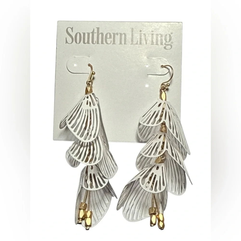 Southern Living Gold and White wing shape Earrings - Picture 1 of 4